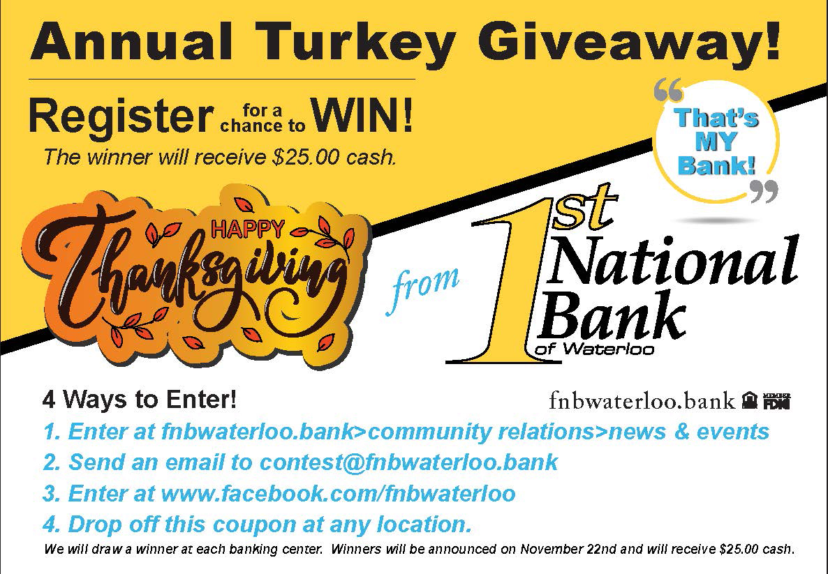 turkey giveaway 2021 First National Bank of Waterloo